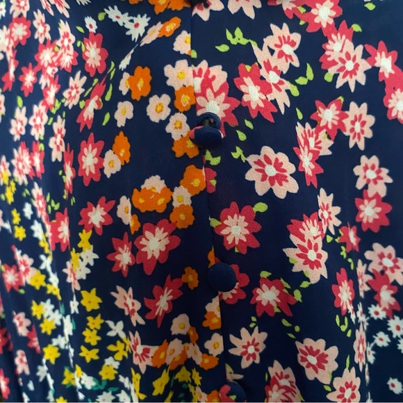 Nanette Lepore Women's Hi-Low Smocked Floral Print Dress in Navy Combo Sz 8 - Picture 5 of 6